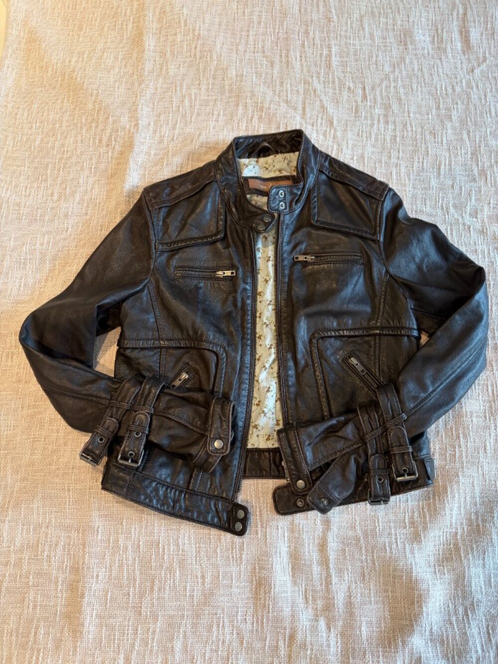 Brown Leather Motorcycle Fitted Jacket - Picture 3 of 6